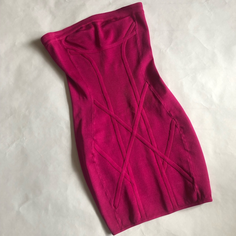 Hot Pink Body Con Strapless Dress